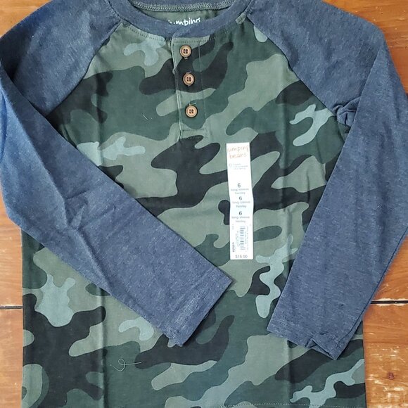 Boys Size 6 Jumping Beans Raglan Henley Top Camo Style New with Tags - Picture 1 of 7